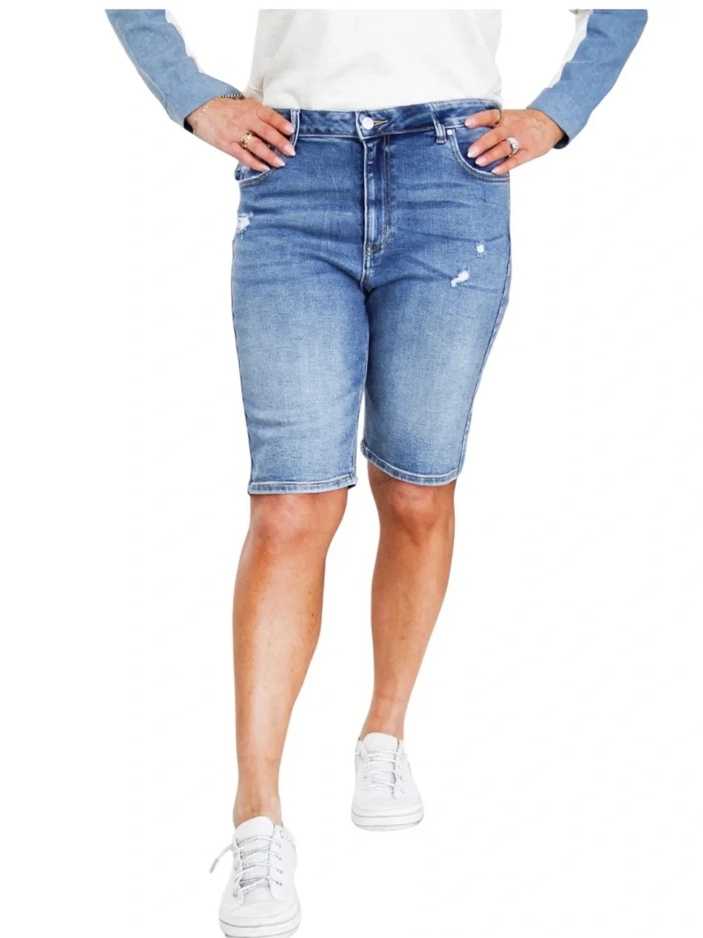 Zenana Bermuda High Waist Denim Shorts NWT